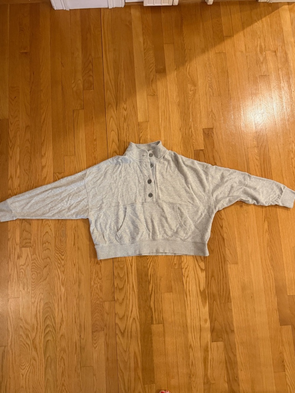 aerie Light Gray Button Mock Neck Pullover